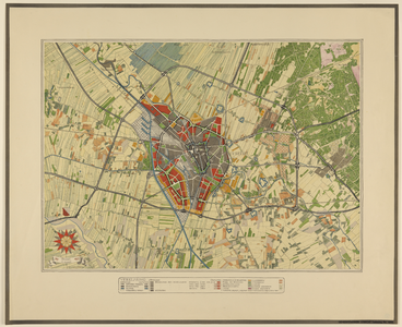 217388 Kaart van de gemeente Utrecht en omgeving volgens een uitbreidingsplan uit 1940, met in kleur aangegeven de ...